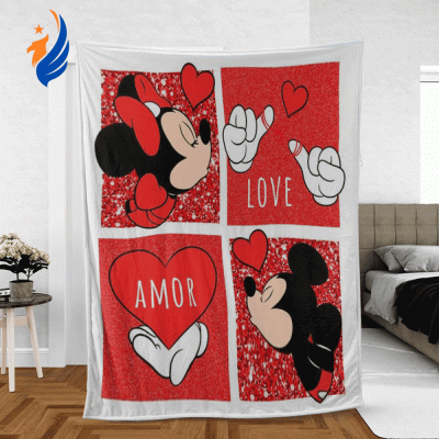 Happy Valentine’s Day Sweet Love Of Mickey Couple Cartoon Disney Lover Sherpa Fleece Quilt Blanket BL2410 - Blanket Home Decor Gift