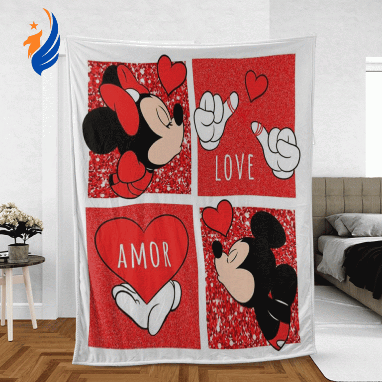 Happy Valentine’s Day Sweet Love Of Mickey Couple Cartoon Disney Lover Sherpa Fleece Quilt Blanket BL2410 - Blanket Home Decor Gift