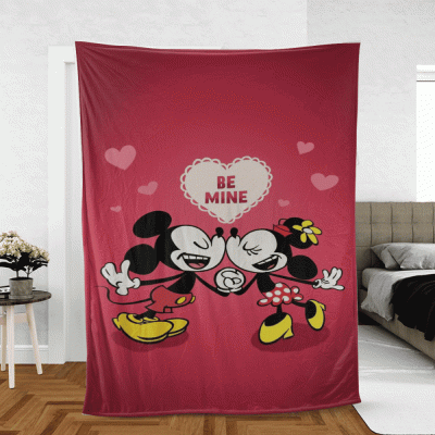 Happy Valentine’s Day Sweet Love Of Mickey Couple Cartoon Disney  Sherpa Fleece Quilt Blanket BL1717 - Blanket Home Decor Gift