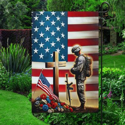 Memorial Day FLAGWIX Veteran Flag Remembrance Veteran Standing Before The Cross Patriotic Flag MLN2439F - Flagwix