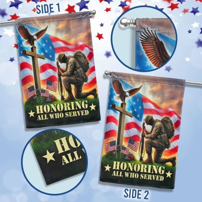 Veterans Day Honoring All Who Served Kneeling Soldier Veteran American Flag MLN4043F - Flagwix