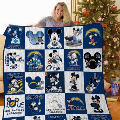 Los Angeles Chargers Disney Mickey Mouse Fleece Quilt Blanket Gift - Blanket Home Decor Gift