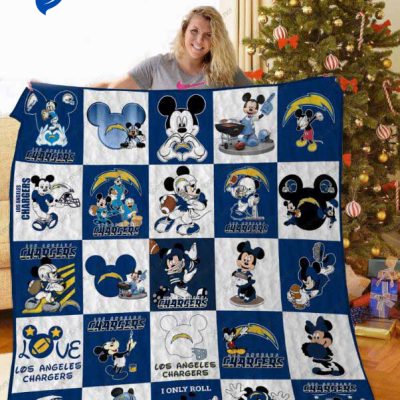 Los Angeles Chargers Disney Mickey Mouse Fleece Quilt Blanket Gift - Blanket Home Decor Gift