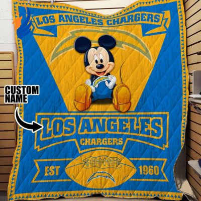 Los Angeles Chargers Mickey Sherpa Fleece Quilt Blanket BL0924 - Blanket Home Decor Gift