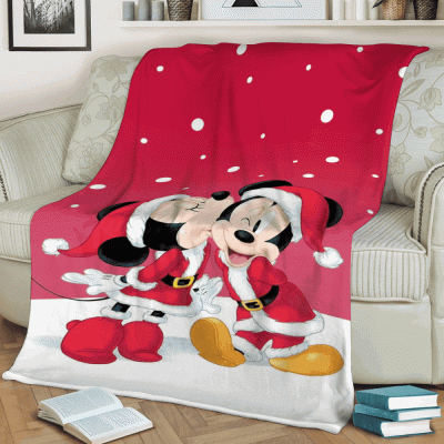 Merry Christmas Couple Love Mickey And Minnie Disney Sherpa Fleece Quilt Blanket BL2173 - Blanket Home Decor Gift