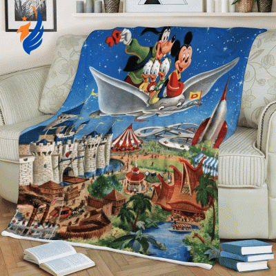 Mickey And Friend Fly On Sky Christmas  Sherpa Fleece Quilt Blanket BL1314 - Blanket Home Decor Gift