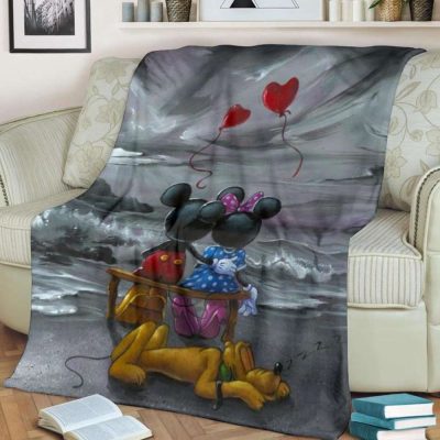 Mickey And Minnie In Love Heart Balloon Disney Best Seller Fleece Blanket Gift For Fan - Blanket Home Decor Gift
