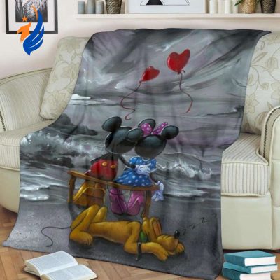 Mickey And Minnie In Love Heart Balloon Disney Best Seller Fleece Blanket Gift For Fan - Blanket Home Decor Gift