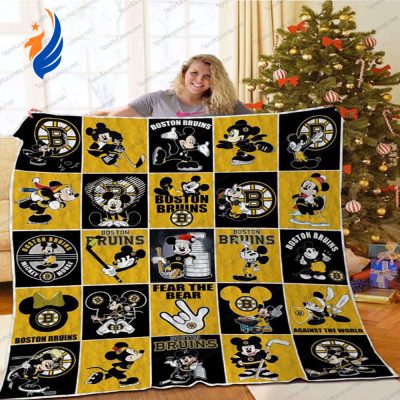 Mickey Bruins Boston Disney Quilt Blanket NHL Boston Bruins Mickey Mouse Quilt Bedding Set - Blanket Home Decor Gift