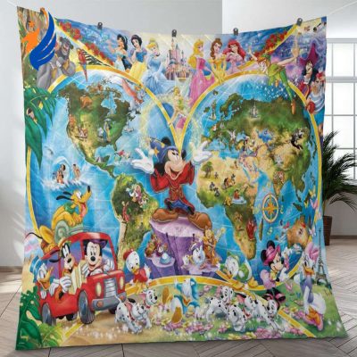 Mickey Mouse And Disney All Characters Fan Gift, Disney Map Quilt Blanket, Magic Mickey Mouse Quilt Blanket - Blanket Home Decor Gift