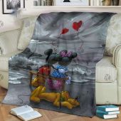 Mickey Mouse And Minnie With Love Balloon Sitting On The Beach Fleece Blanket Blanket Home Decor Gift 1.jpeg - demo10