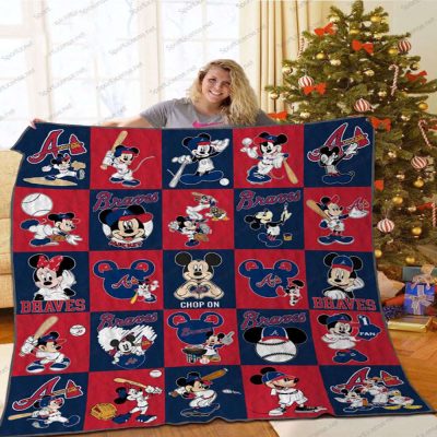 Mickey Mouse Atlanta Braves Quilt Blanket Perfect for Fans - Blanket Home Decor Gift