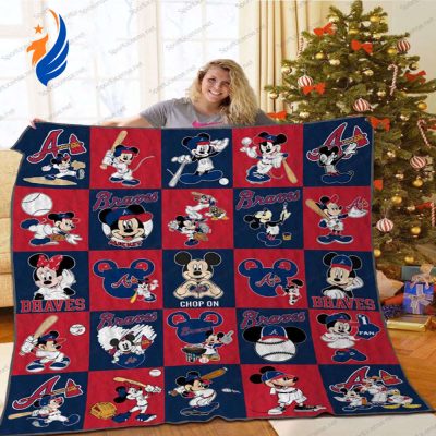 Mickey Mouse Atlanta Braves Quilt Blanket Perfect for Fans - Blanket Home Decor Gift