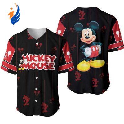 Mickey Mouse Black Red Stripes Baseball Jersey - Custom Walt Disney Casual Outfit for Unisex