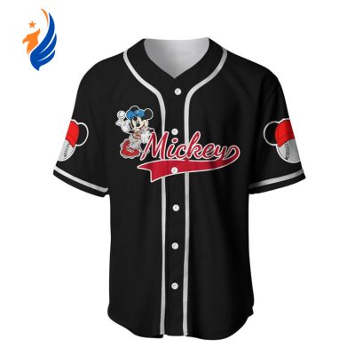 Mickey Mouse Cartoon Graphics 3D Baseball Jersey - Black Unisex Shirt
