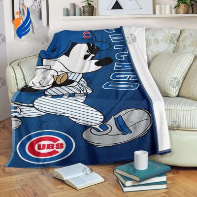Mickey Mouse Chicago Cubs MLB Team Baseball In Blue Fleece Blanket - Blanket Home Decor Gift
