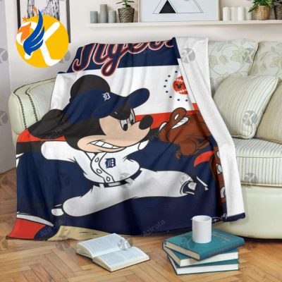 Mickey Mouse Detroit Tigers Baseball In Navy And White Christmas Throw 3D Full Printing Blanket - Blanket Home Decor Gift