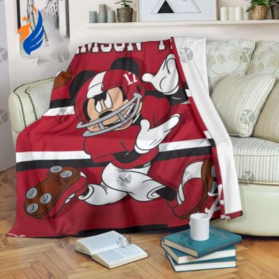 Mickey Mouse Football In Red Fleece Blanket - Blanket Home Decor Gift