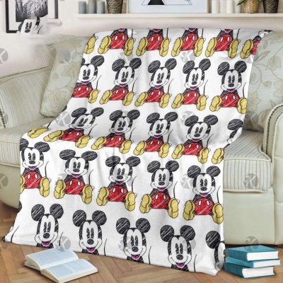 Mickey Mouse Funny Posing Pattern In White Background Fleece Blanket - Blanket Home Decor Gift