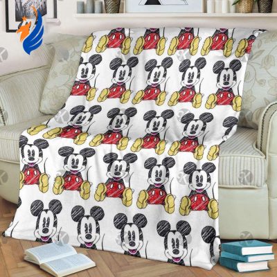 Mickey Mouse Funny Posing Pattern In White Background Fleece Blanket - Blanket Home Decor Gift