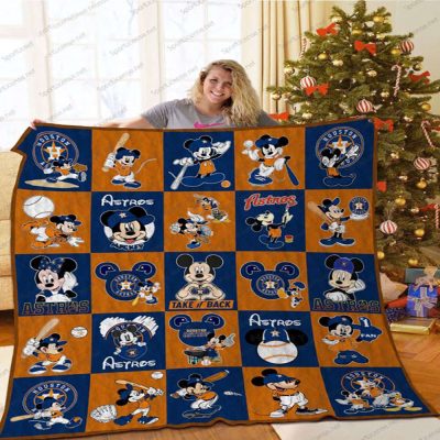 Mickey Mouse Houston Astros Christmas Quilt Blanket MLB Houston Astros Mickey Mouse Christmas Quilt Bedding Set - Blanket Home Decor Gift