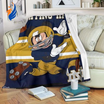 Mickey Mouse Notre Dame Fighting Irish Football In Yellow And Navy Fleece Blanket - Blanket Home Decor Gift