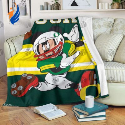Mickey Mouse Oregon Ducks NFL Team Football In Yellow And Green Fleece Blanket - Blanket Home Decor Gift