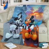 Mickey Mouse Original &amp Current Black And White And Colorful Fleece Blanket - Blanket Home Decor Gift