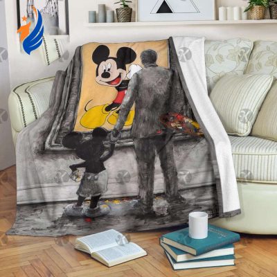 Mickey Mouse Pencil Art Walt Disney And Mickey Mouse Fleece Blanket - Blanket Home Decor Gift