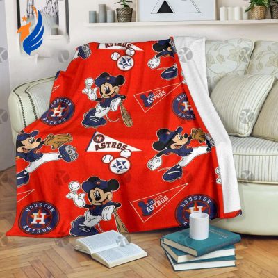 Mickey Mouse Plays Houston Astros MLB Team Baseball In Red Fleece Blanket - Blanket Home Decor Gift