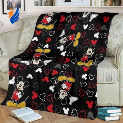 Mickey Mouse Posing Pattern Disney Symbol In Black Background Fleece Blanket - Blanket Home Decor Gift