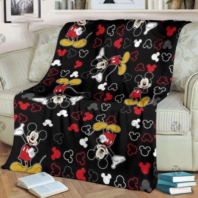Mickey Mouse Posing Pattern Disney Symbol In Black Background Fleece Blanket - Blanket Home Decor Gift