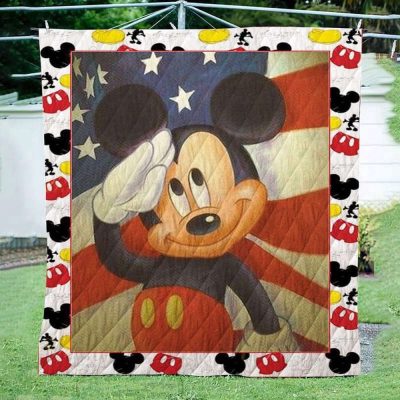 Mickey Mouse Quilt Blanket, Mickey America 3D Quilt Blanket - Blanket Home Decor Gift