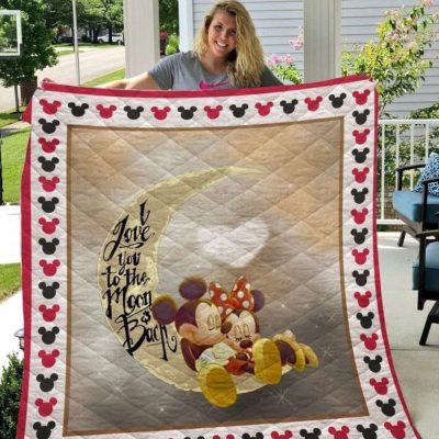 Mickey Mouse Quilt Blanket, Mickey And Minnie Love Moon And Back 3D Quilt Blanket - Blanket Home Decor Gift