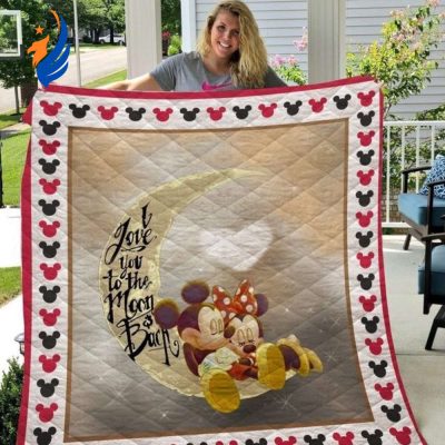 Mickey Mouse Quilt Blanket, Mickey And Minnie Love Moon And Back 3D Quilt Blanket - Blanket Home Decor Gift