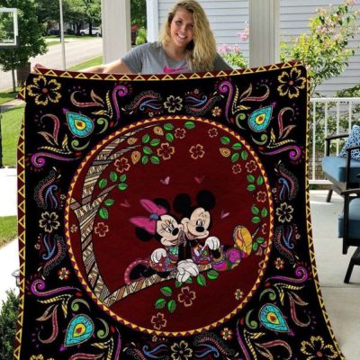 Mickey Mouse Quilt Blanket, Mickey And Minnie Madhubani Fabric 3D Quilt Blanket - Blanket Home Decor Gift