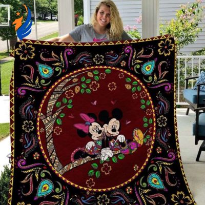 Mickey Mouse Quilt Blanket, Mickey And Minnie Madhubani Fabric 3D Quilt Blanket - Blanket Home Decor Gift