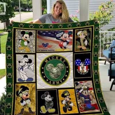 Mickey Mouse Quilt Blanket, Mickey Army Military 3D Quilt Blanket - Blanket Home Decor Gift