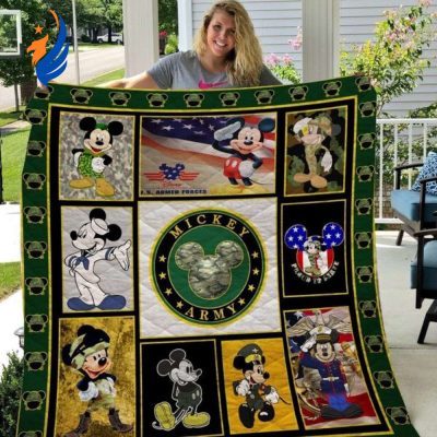 Mickey Mouse Quilt Blanket, Mickey Army Military 3D Quilt Blanket - Blanket Home Decor Gift