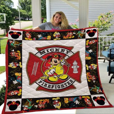 Mickey Mouse Quilt Blanket, Mickey Firefighter Police Quilt Blanket - Blanket Home Decor Gift