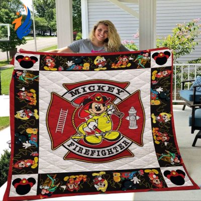 Mickey Mouse Quilt Blanket, Mickey Firefighter Police Quilt Blanket - Blanket Home Decor Gift