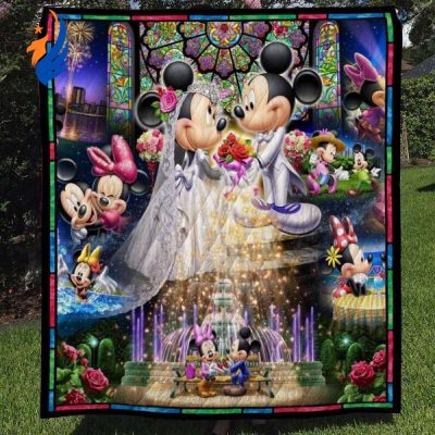 Mickey Mouse Quilt Blanket, Mickey Minnie Wedding Quilt Blanket - Blanket Home Decor Gift