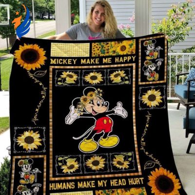 Mickey Mouse Quilt Blanket, Mickey Mouse Make Me Happy 3D Quilt Blanket - Blanket Home Decor Gift