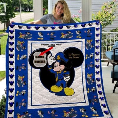Mickey Mouse Quilt Blanket, Mickey Mouse Police Customizable Badge Number 3D Quilt Blanket - Blanket Home Decor Gift