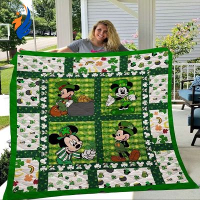 Mickey Mouse Quilt Blanket, Saint Patrick Day Mickey Mouse Quilt Blanket - Blanket Home Decor Gift