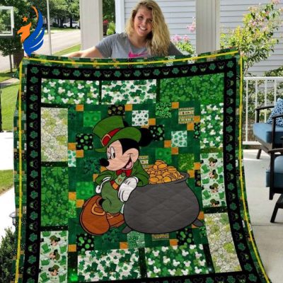 Mickey Mouse Quilt Blanket, Saint Patricks Day Mickey Mouse 3D Quilt Blanket - Blanket Home Decor Gift