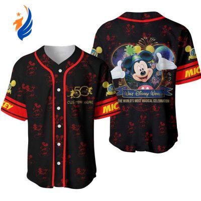 Mickey Mouse Red Disney 50th Anniversary Baseball Jersey - Custom Unisex Cartoon Graphic Outfit