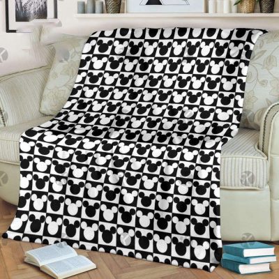 Mickey Mouse Signature Symbol In Black And White Pattern Funny Fleece Blanket - Blanket Home Decor Gift