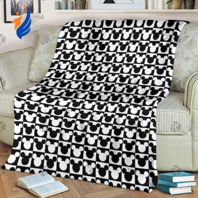 Mickey Mouse Signature Symbol In Black And White Pattern Funny Fleece Blanket - Blanket Home Decor Gift