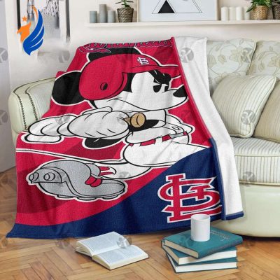 Mickey Mouse St. Louis Cardinals MLB Team Baseball Fleece Blanket - Blanket Home Decor Gift